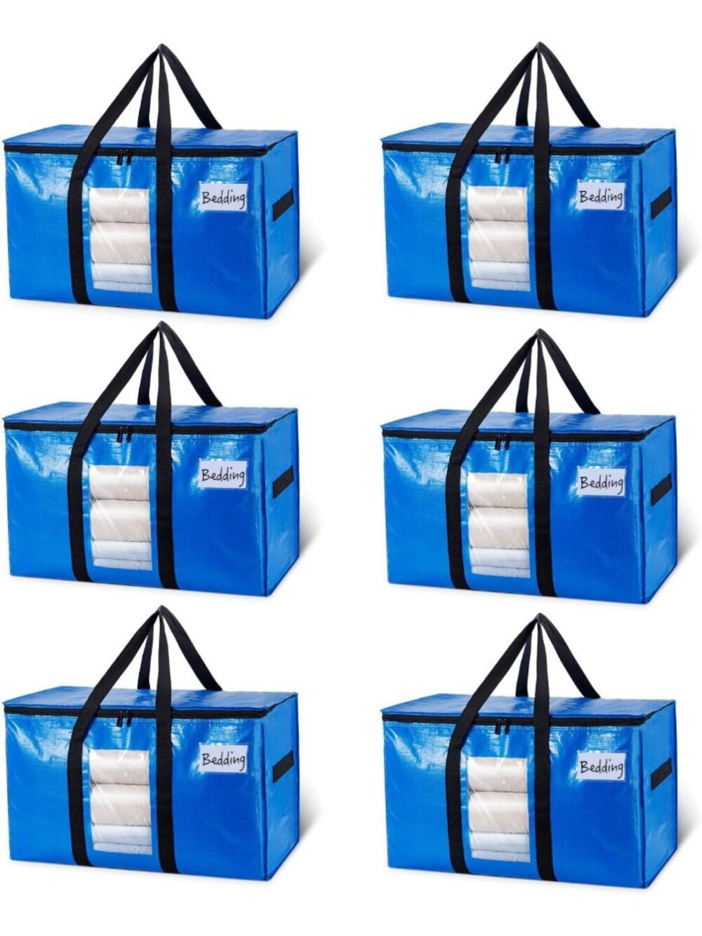 Extra Large Blue Moving Bags - 6 Pack Storage Bags with Clear Window for Easy